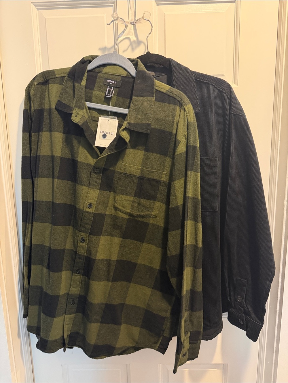 Forever 21 Olive Green and Black Check and Black Corduroy Button-Up Shirts